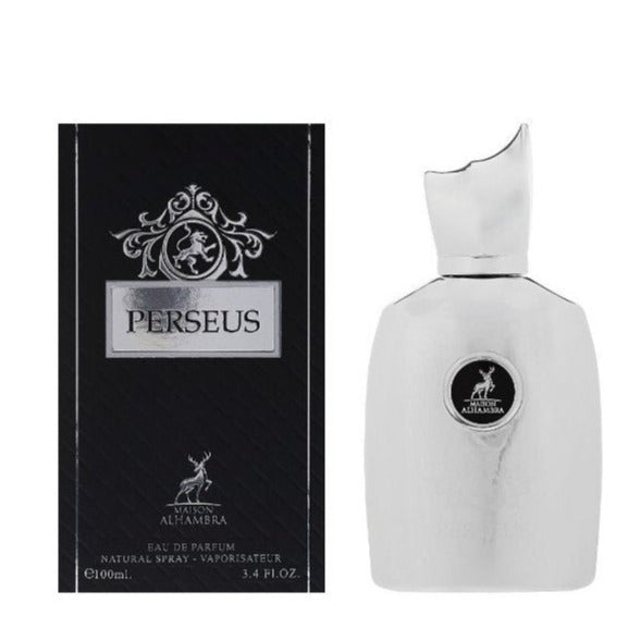 Perseus perfume bottle and packaging on a white background