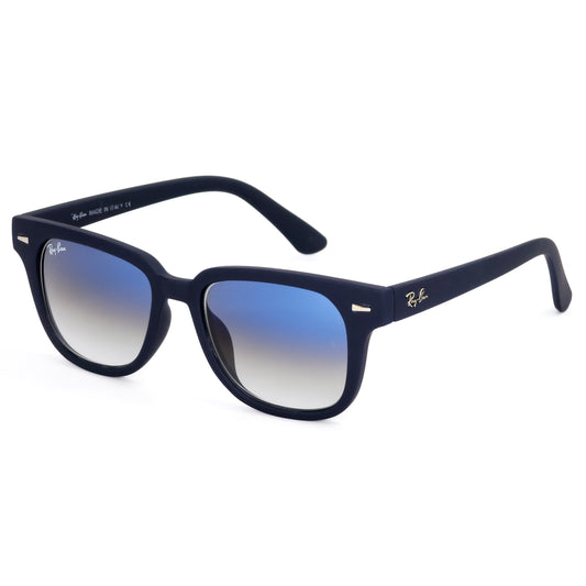 Blue sunglasses with gradient lenses on a white background