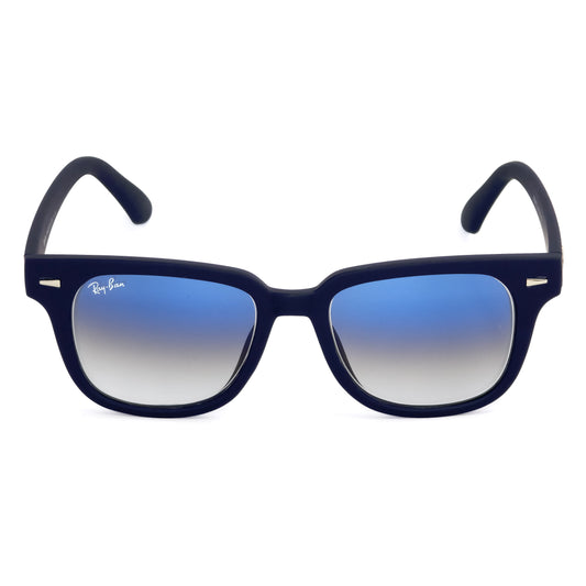 Blue sunglasses with gradient lenses on a white background