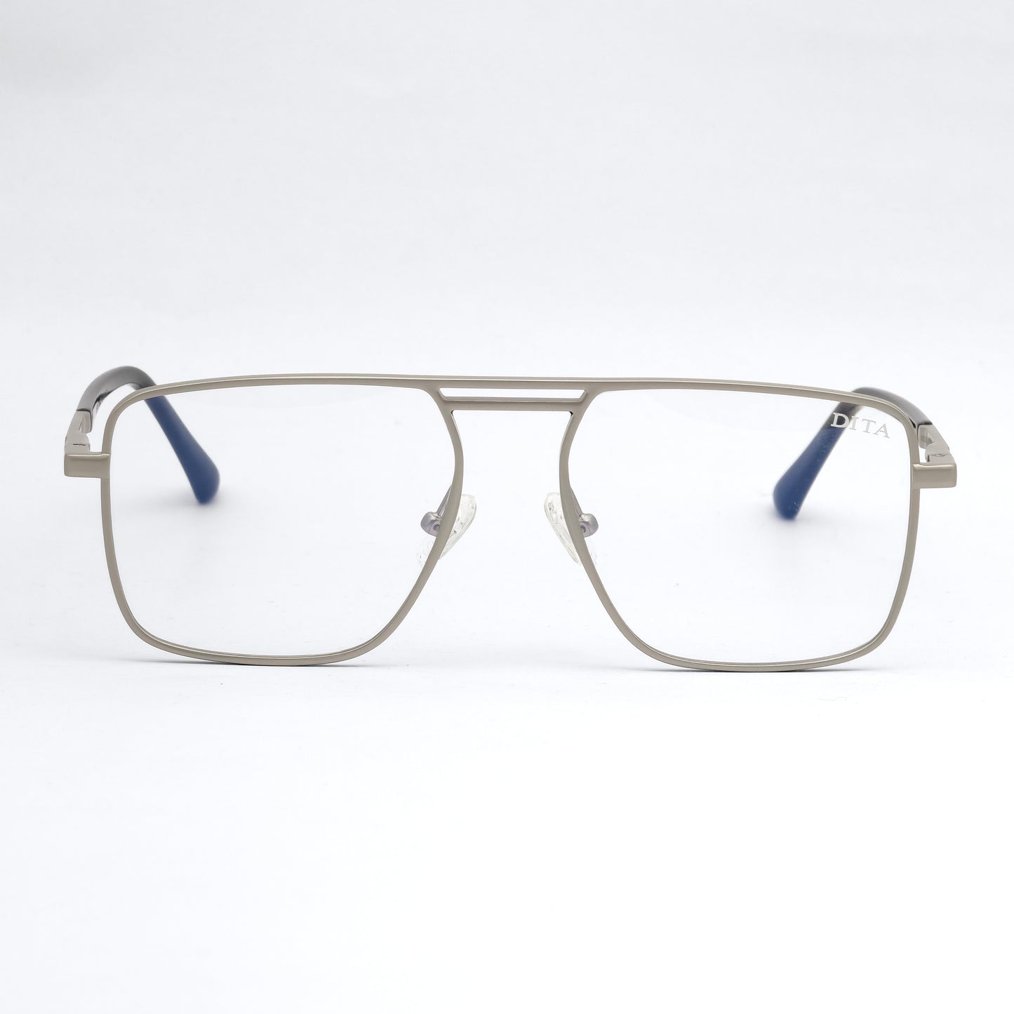 Silver eyeglasses on a white background