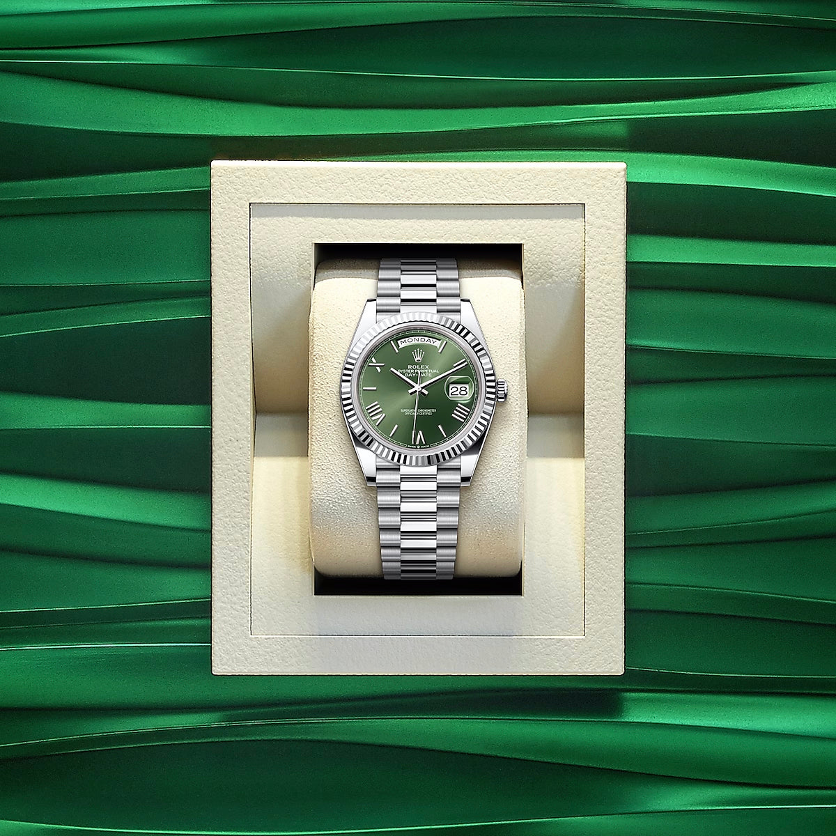 RLX Watch Day Date 40 Silver Green