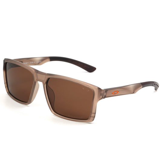 A pair of brown polarized sunglasses with a metal frame and temples.