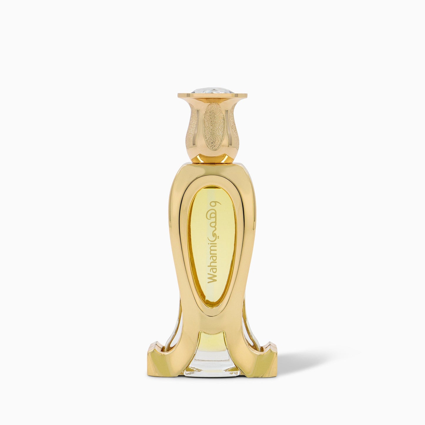 Gold perfume bottle on a white background