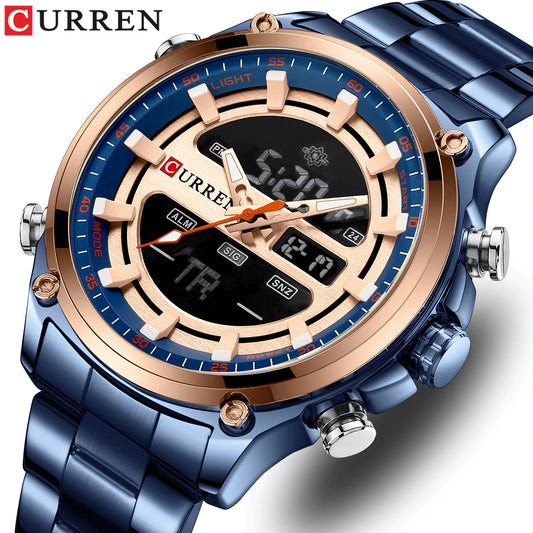 Curren 8404 Dual Time Stainless Steel CURREN Watch | Curren 61 Blue