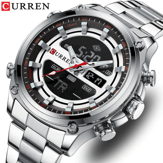 Original Trendy Stylish Dual Time Stainless Steel CURREN Watch - Curren 61 Silver