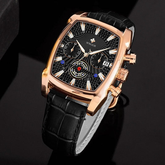 2021 WWOOR Sports Watch Men's Top Luxury Brand Waterproof Leather Quartz Watches For Men Chronograph Clocks Relogio Masculino - WWOOR 01