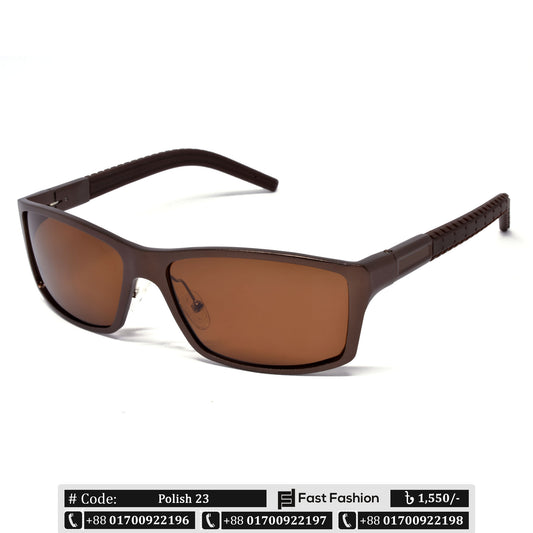 A pair of brown Polish sunglasses with a full frame design.