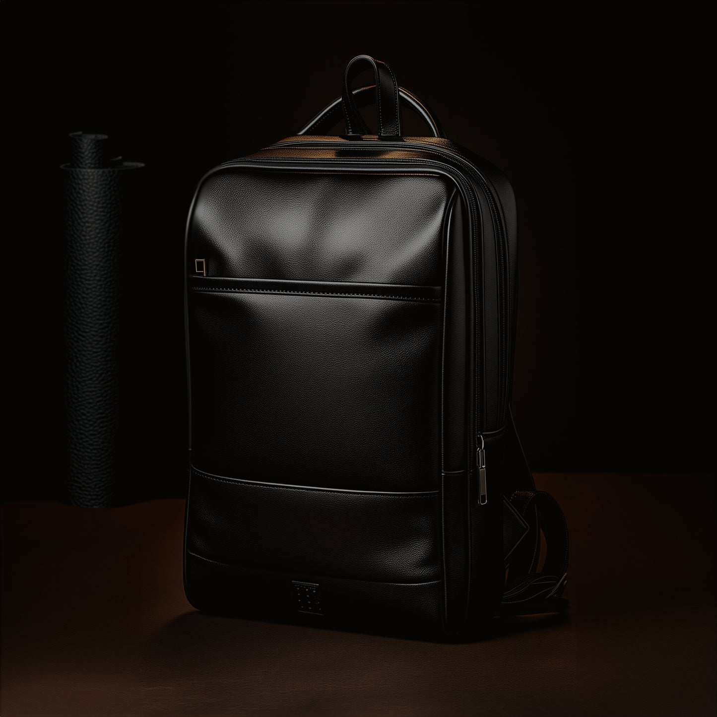 Black backpack on a dark background