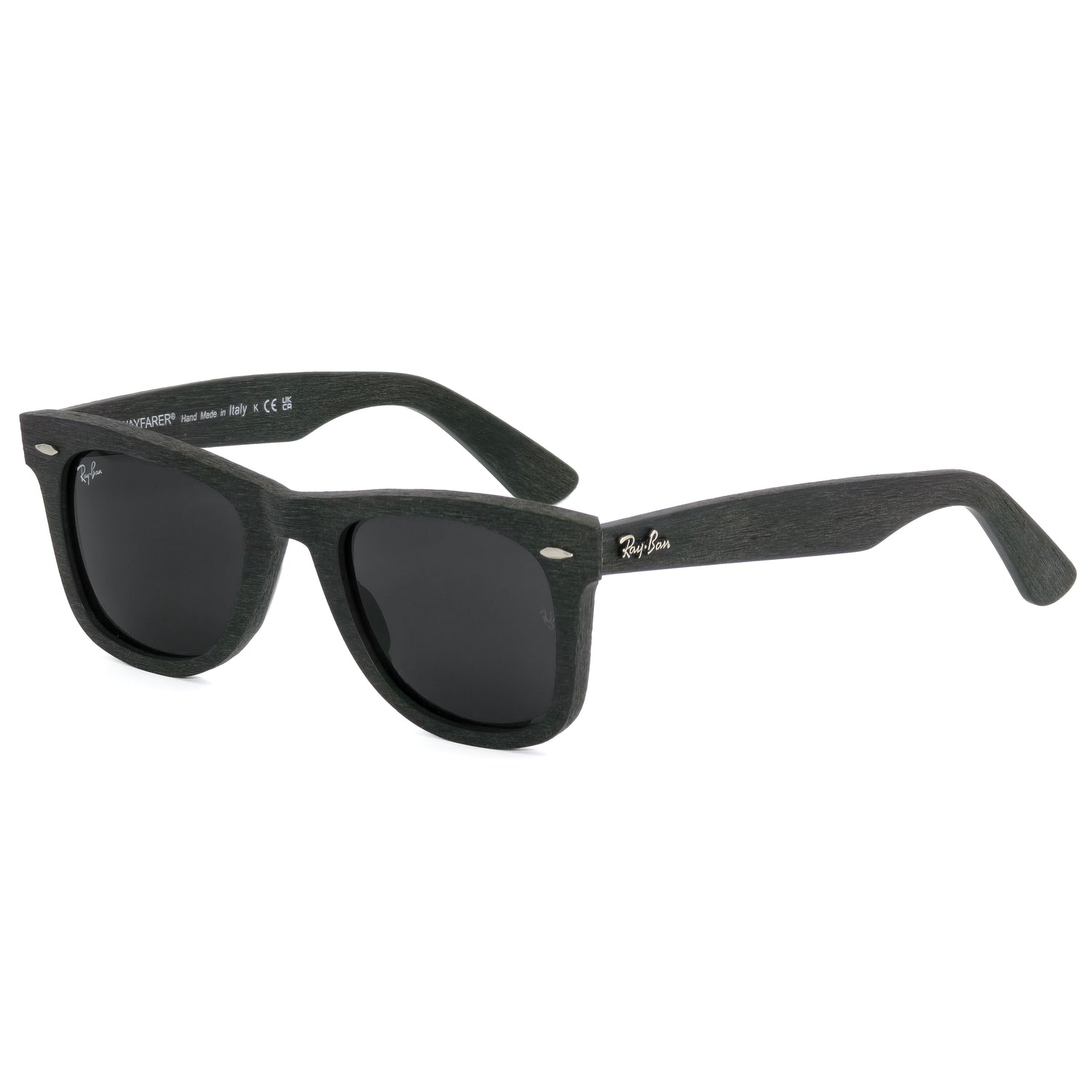 Black sunglasses with 'Ray-Ban' logo on a white background