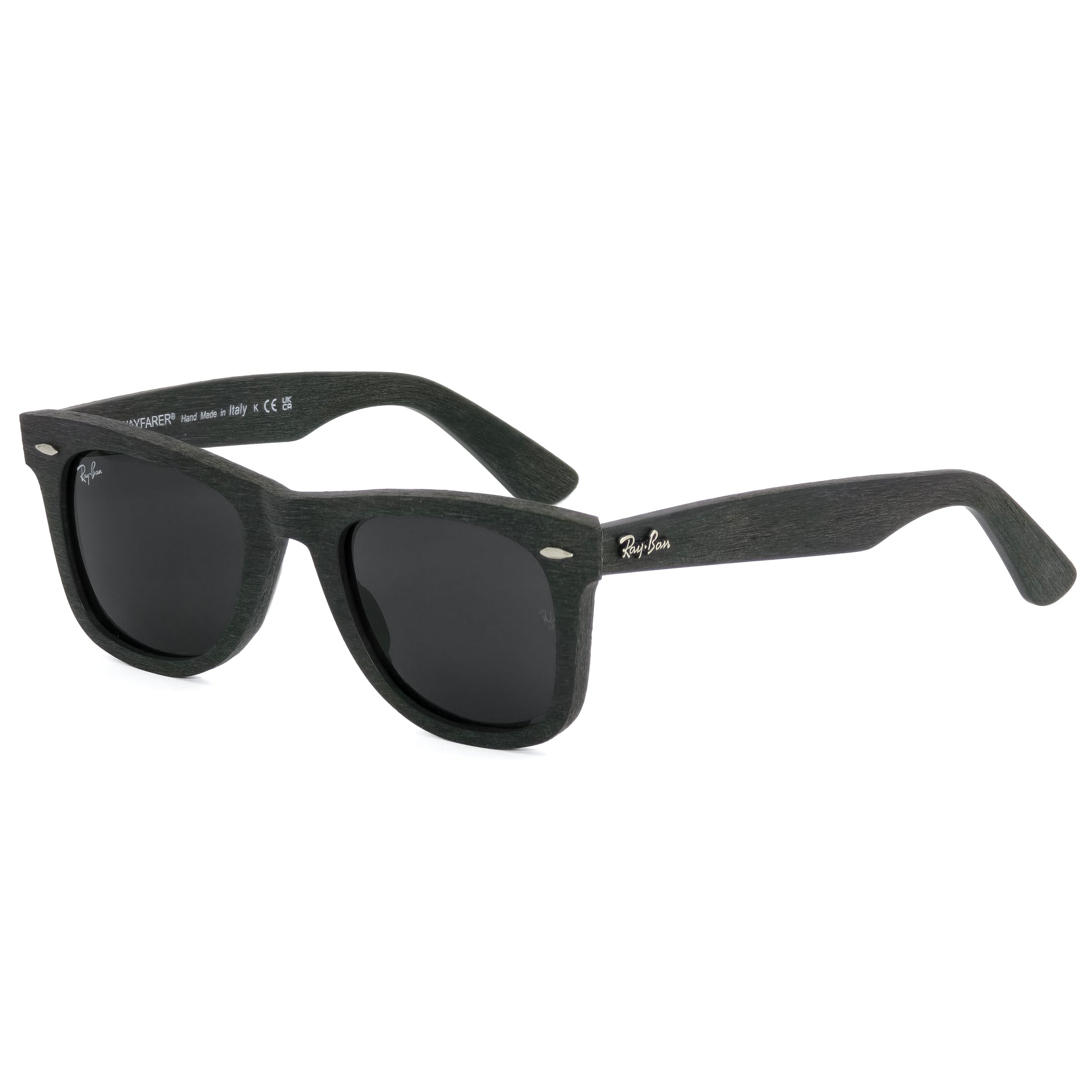 Black sunglasses with 'Ray-Ban' logo on a white background