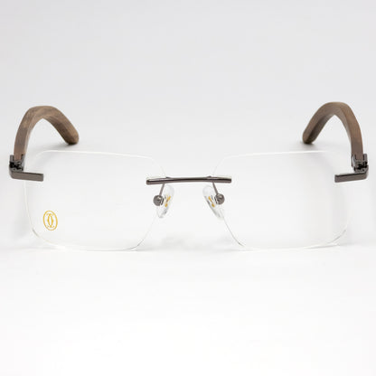 Eyeglasses with brown and gold frame on a white background