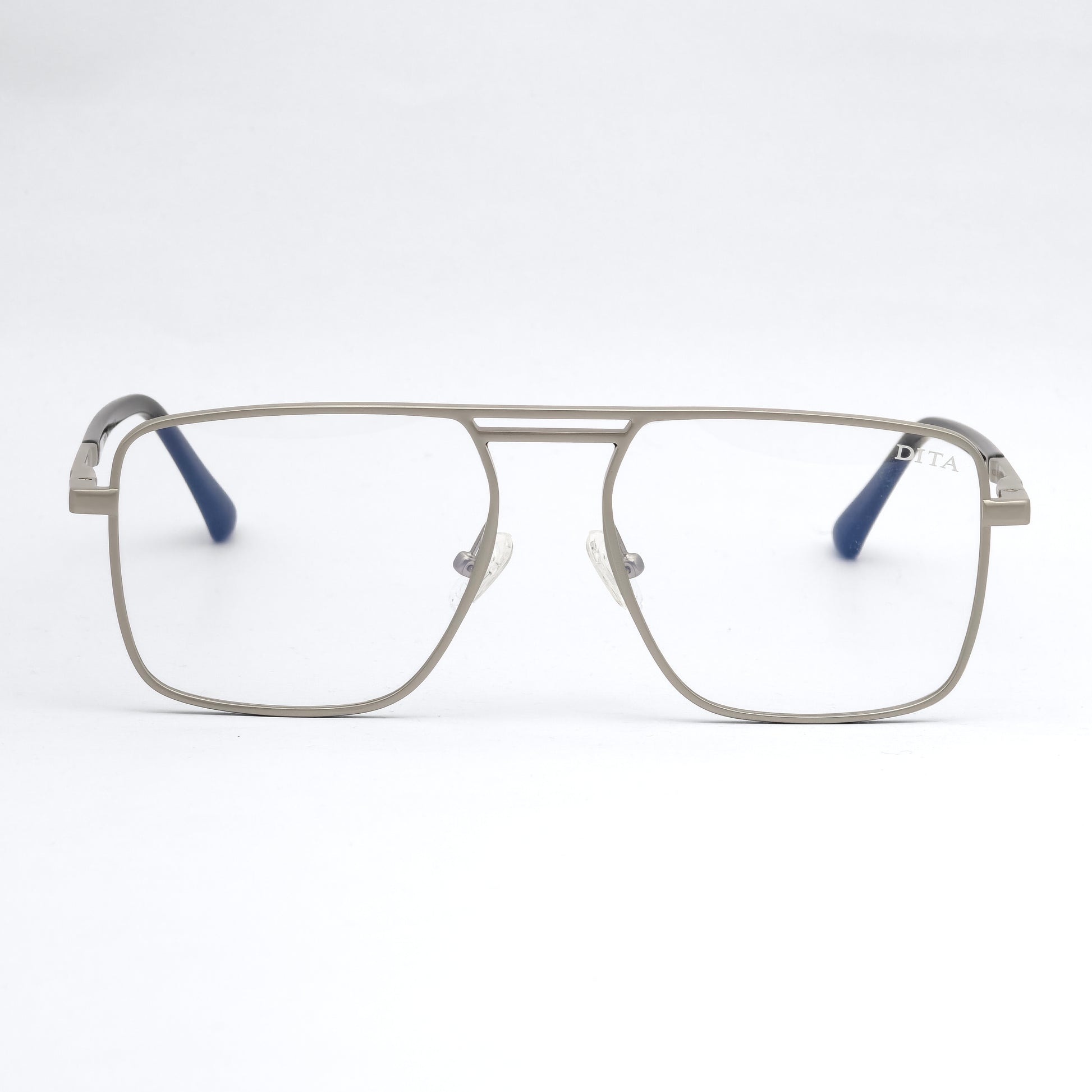 Silver eyeglasses on a white background
