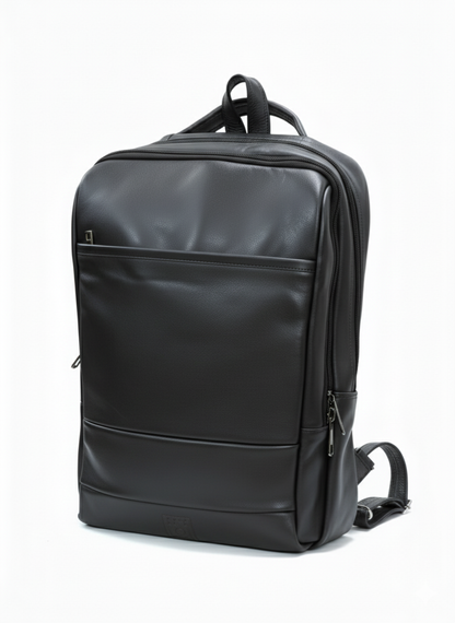 Black backpack on a white background