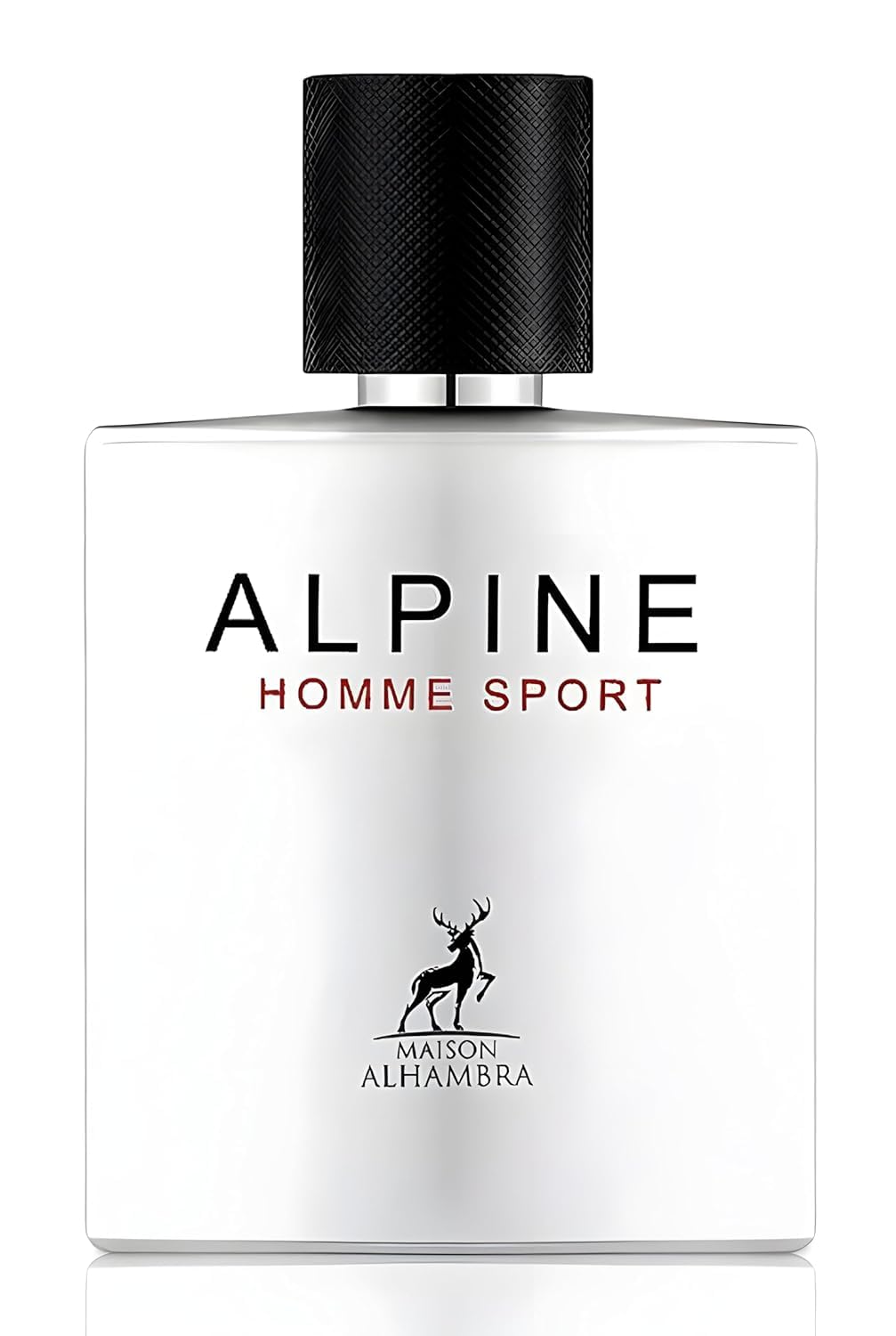 Perfume bottle labeled 'Alpine Homme Sport' by Maison Alhambra on a white background