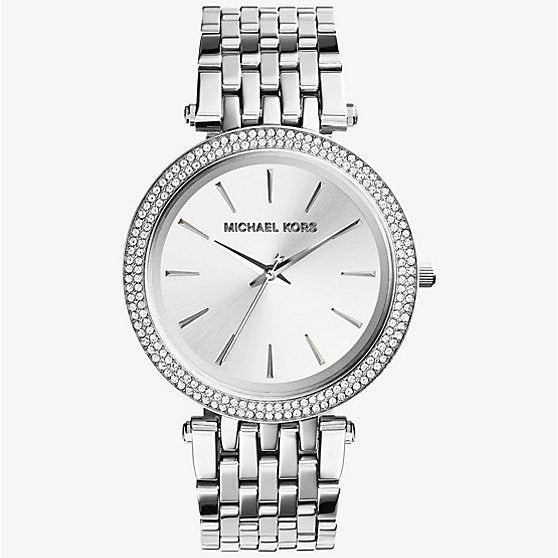 Silver watch with a detailed face on a white background