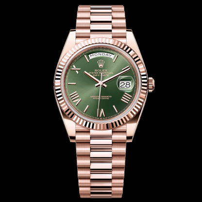 1:1 Luxury Automatic Mechanical Watch | RLX Watch Day Date 40 Rose Gold Green