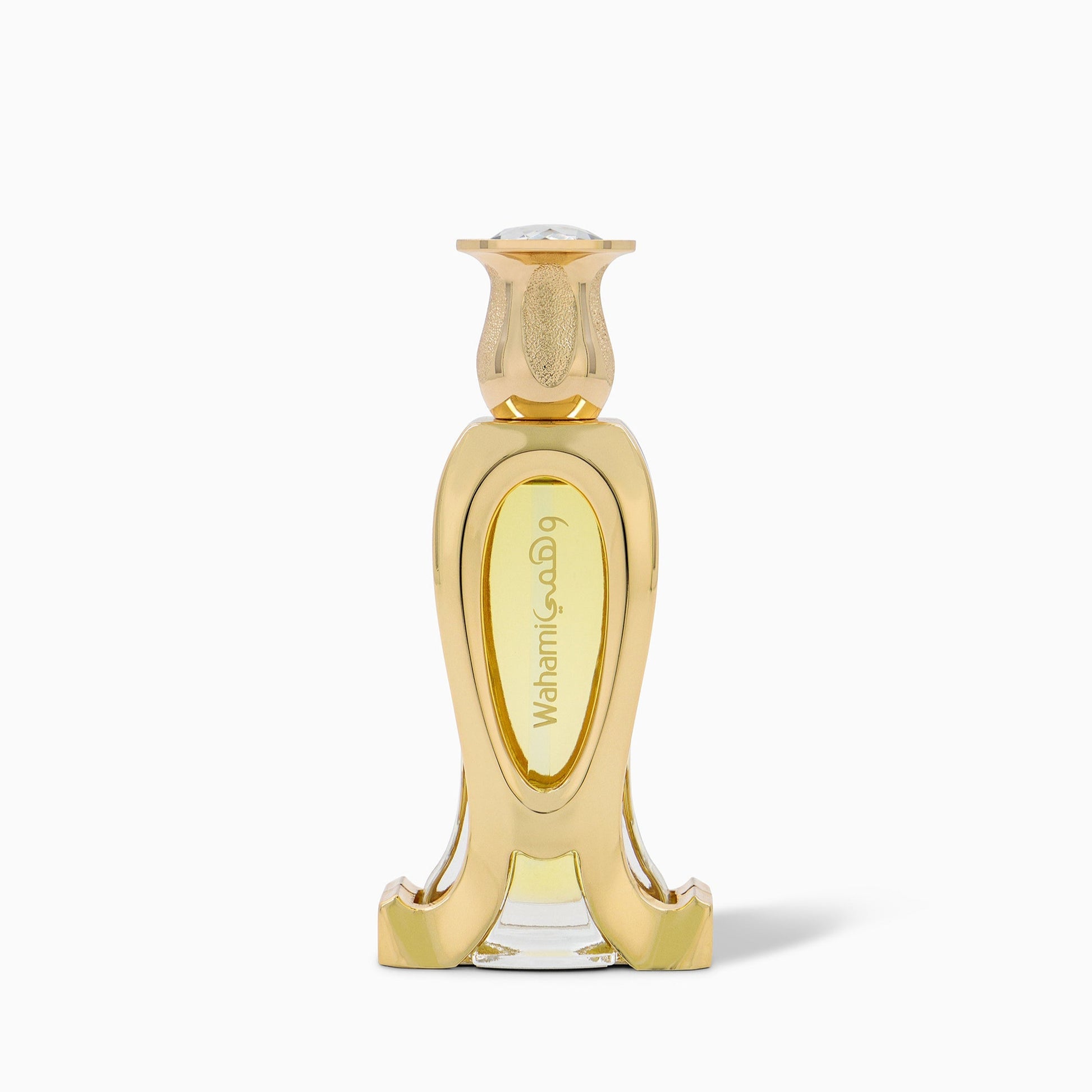 Gold perfume bottle on a white background
