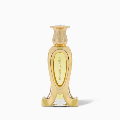 Gold perfume bottle on a white background