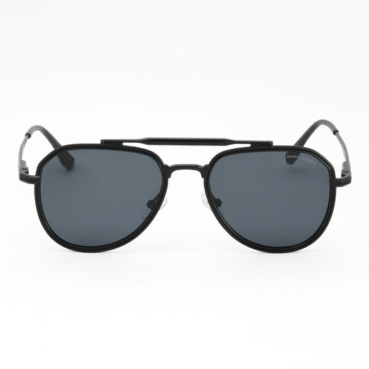 Black sunglasses with dark lenses on a white background