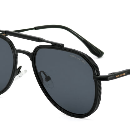 Black sunglasses with 'Marc Jacobs' branding on a white background