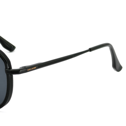 Black sunglasses with 'Marc Jacobs' branding on a white background