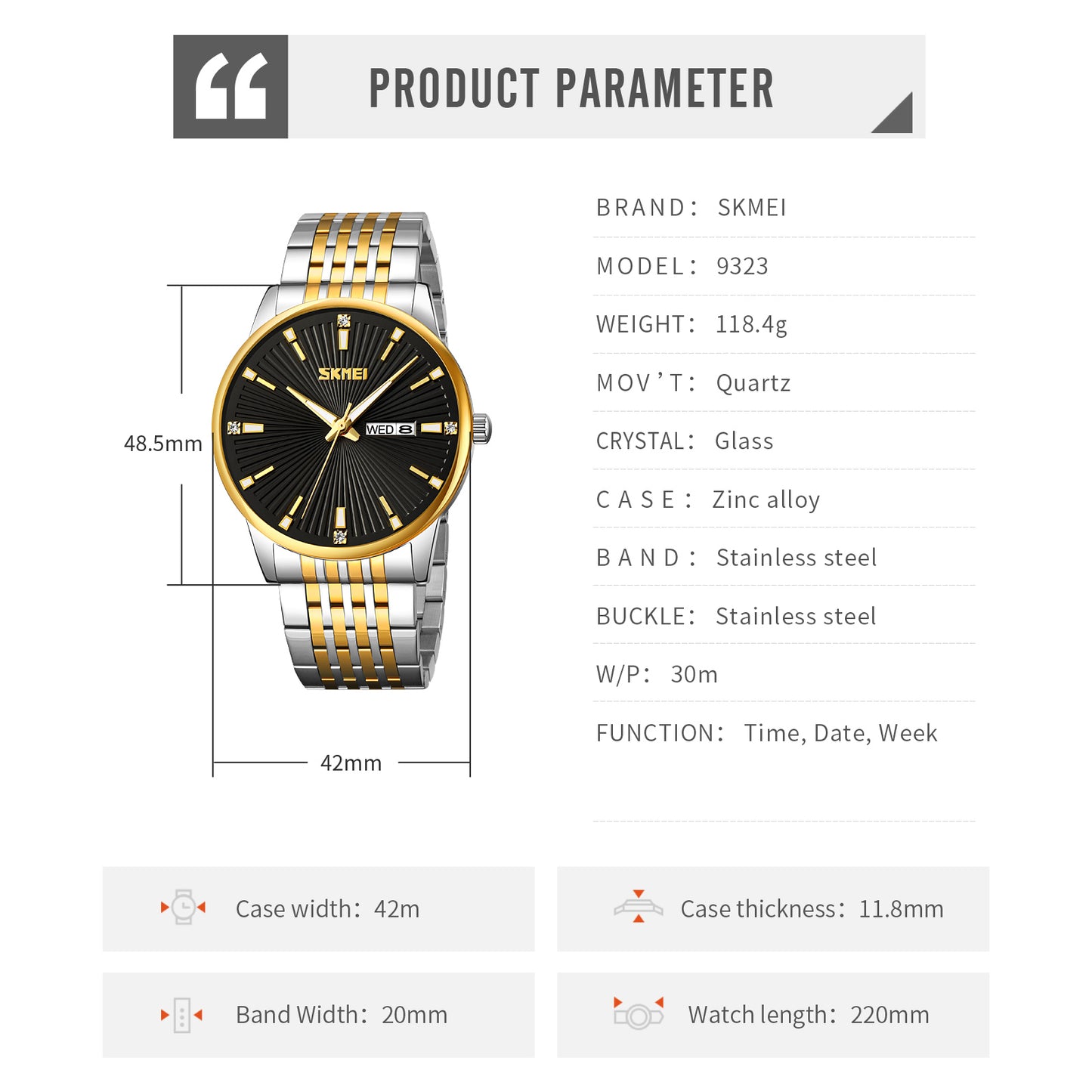 SKMEI 9323 Stylish Premium Quality Quartz Watch | SKMEI 80