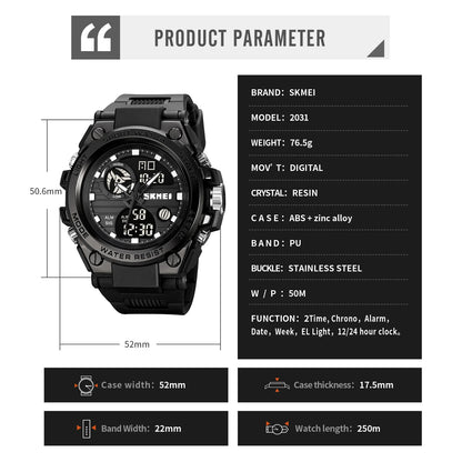SKMEI Multifunction Dual Time Chrono Date Quartz Watch | SKMEI 2031