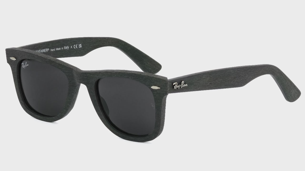 Black sunglasses with 'Ray-Ban' logo on a white background