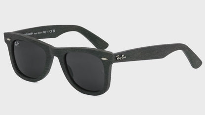 Black sunglasses with 'Ray-Ban' logo on a white background