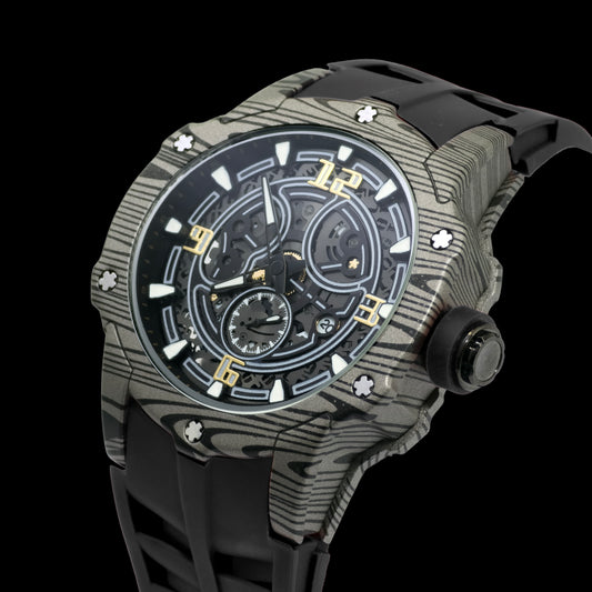 Luxury watch with intricate design on a black background
