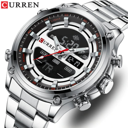 Original Trendy Stylish Dual Time Stainless Steel CURREN Watch - Curren 61 Silver