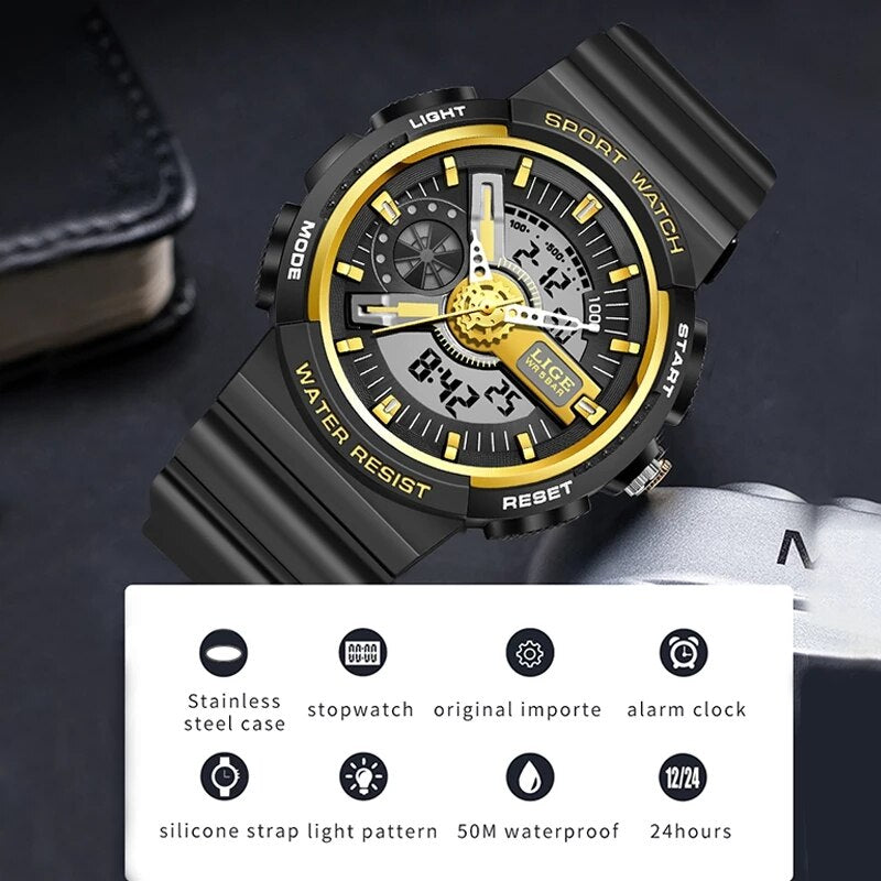 Original Lige Dual Time Digital Quartz Watch for Kids - Lige 12