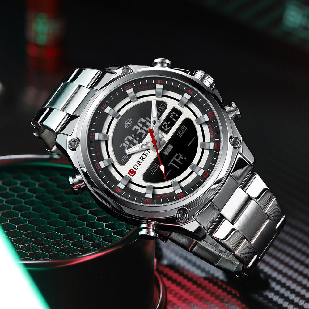Original Trendy Stylish Dual Time Stainless Steel CURREN Watch - Curren 61 Silver