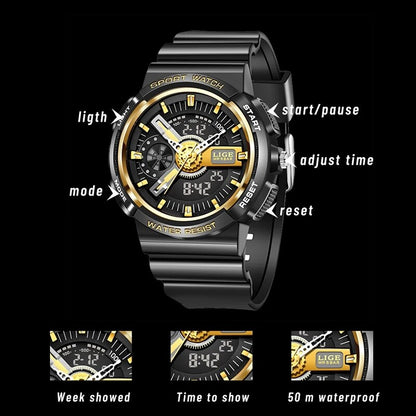 Original Lige Dual Time Digital Quartz Watch for Kids - Lige 12