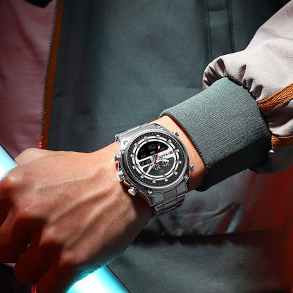 Original Trendy Stylish Dual Time Stainless Steel CURREN Watch - Curren 61 Silver