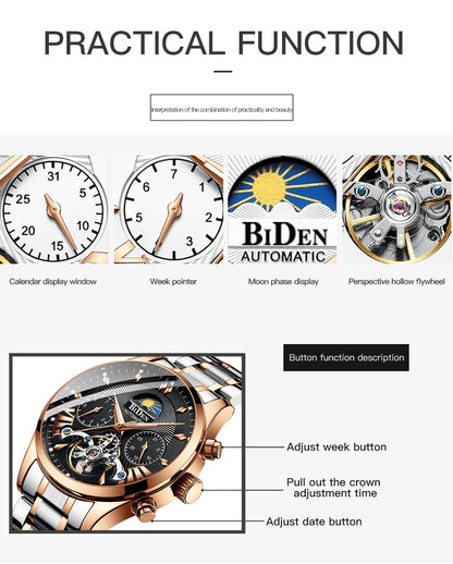 Original BIDEN Luxury Mechanical Automatic Self-Wind Wristwatche Watch - Biden 45