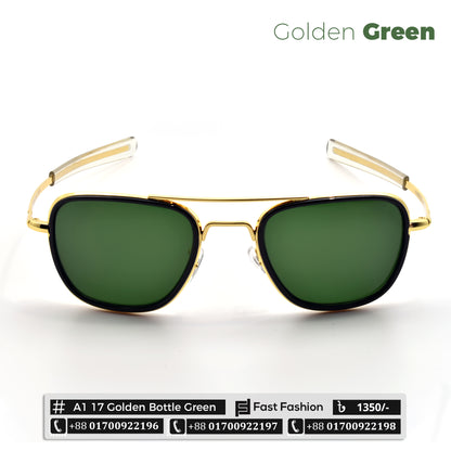 New Pilot Shape AO Design Sunglass for Men | A1 17 Golden Green | New Arrival