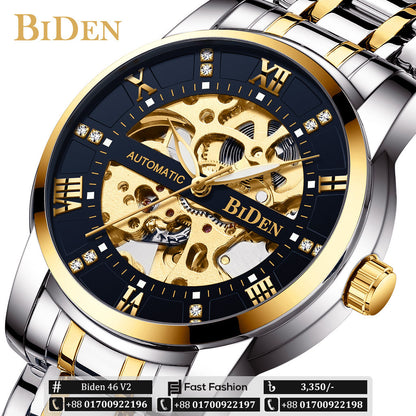 Original BIDEN Mechanical Automatic Self-Wind Wristwatche Watch - Biden 46 Silver Blue