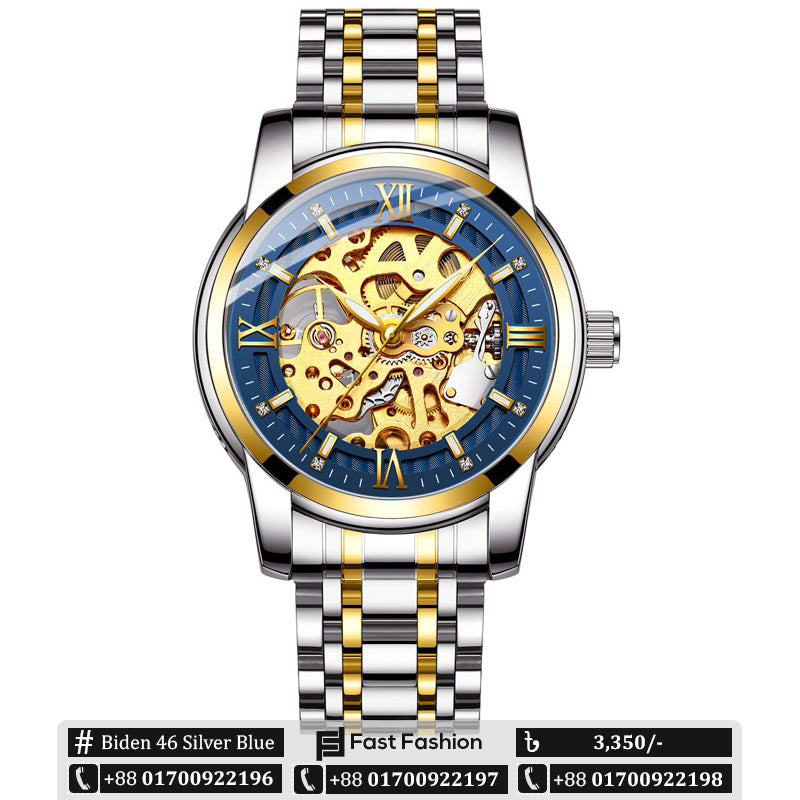 Original BIDEN Mechanical Automatic Self-Wind Wristwatche Watch - Biden 46 Silver Blue