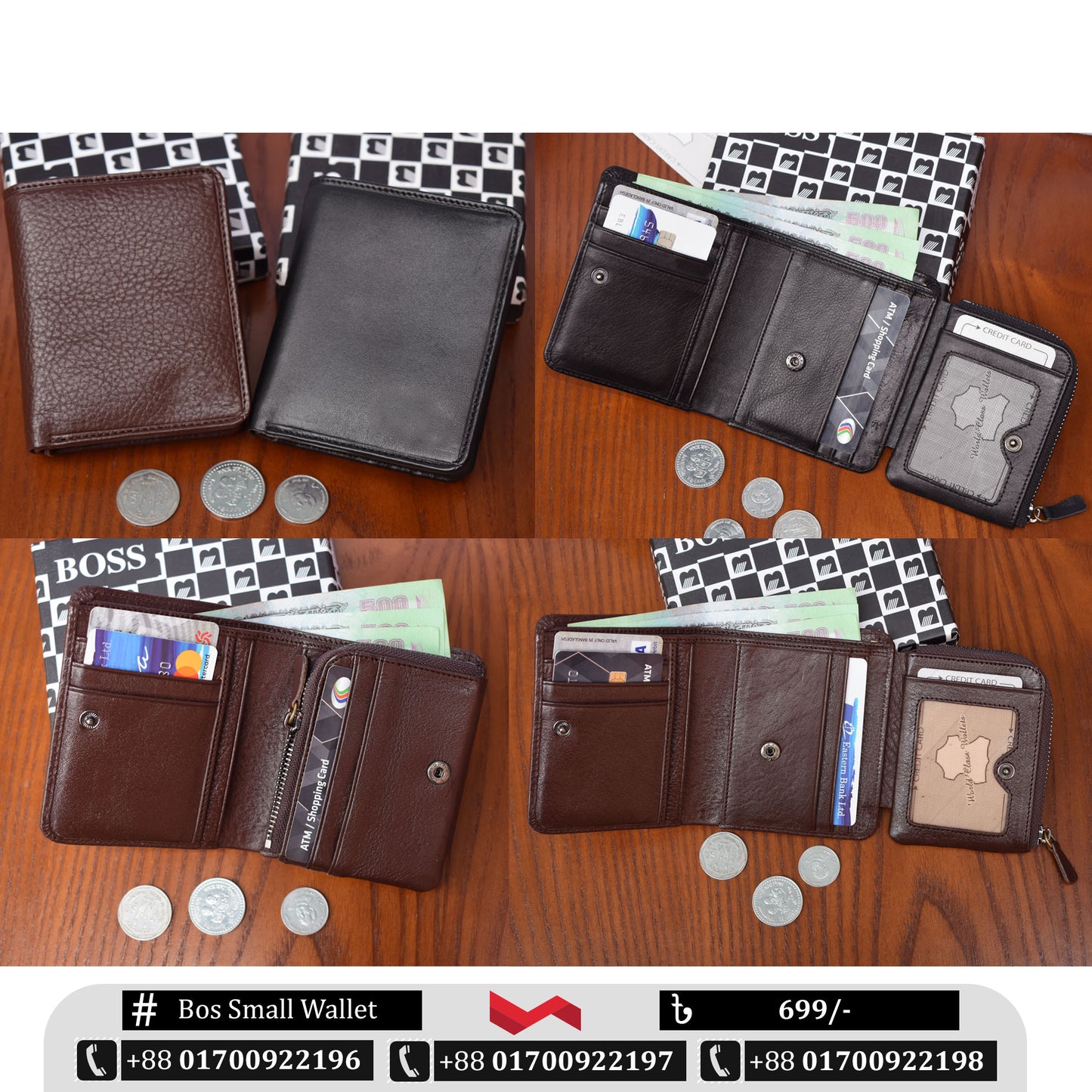Mini Pocket Size Leather Wallet - Black & Chocolate Color Available