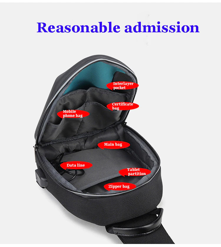 Anti-theft lock Chest-Bag - Side Bag - USB charging travel Shoulder Waterproof Crossbody Bag - KN Side Bag 02