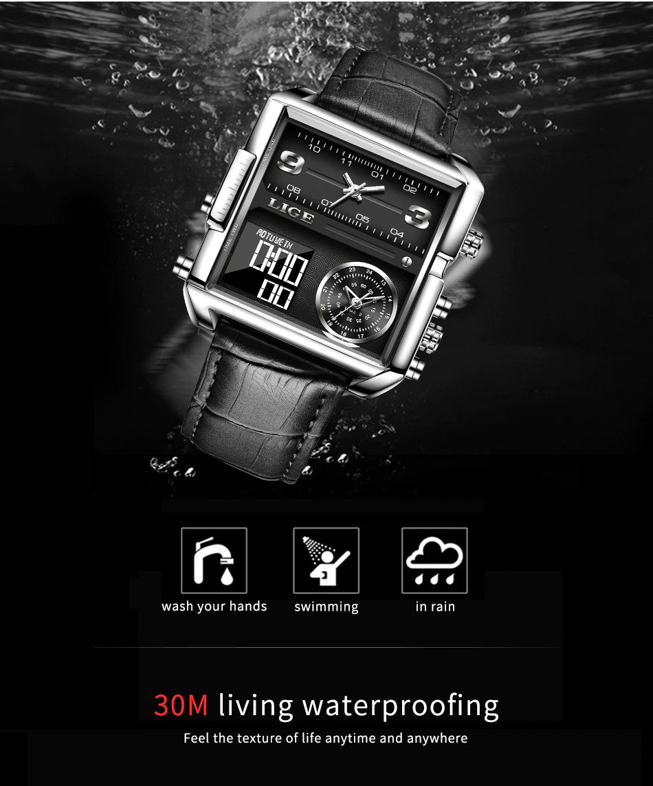 Original Lige Three Times Unique Style LED Water Proof Digital Watch Lige 02