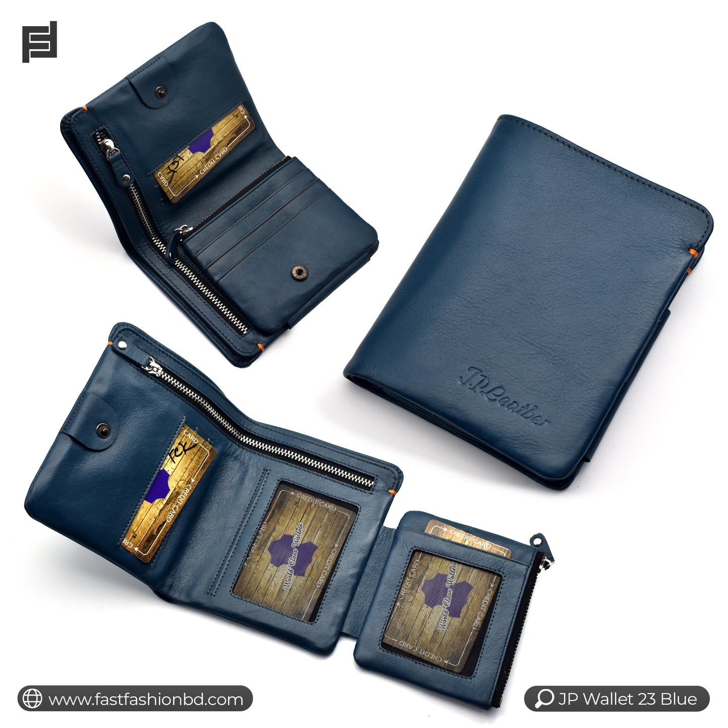 Original Leather Pocket Size Premium Quality Wallet | JP Wallet 23 Blue