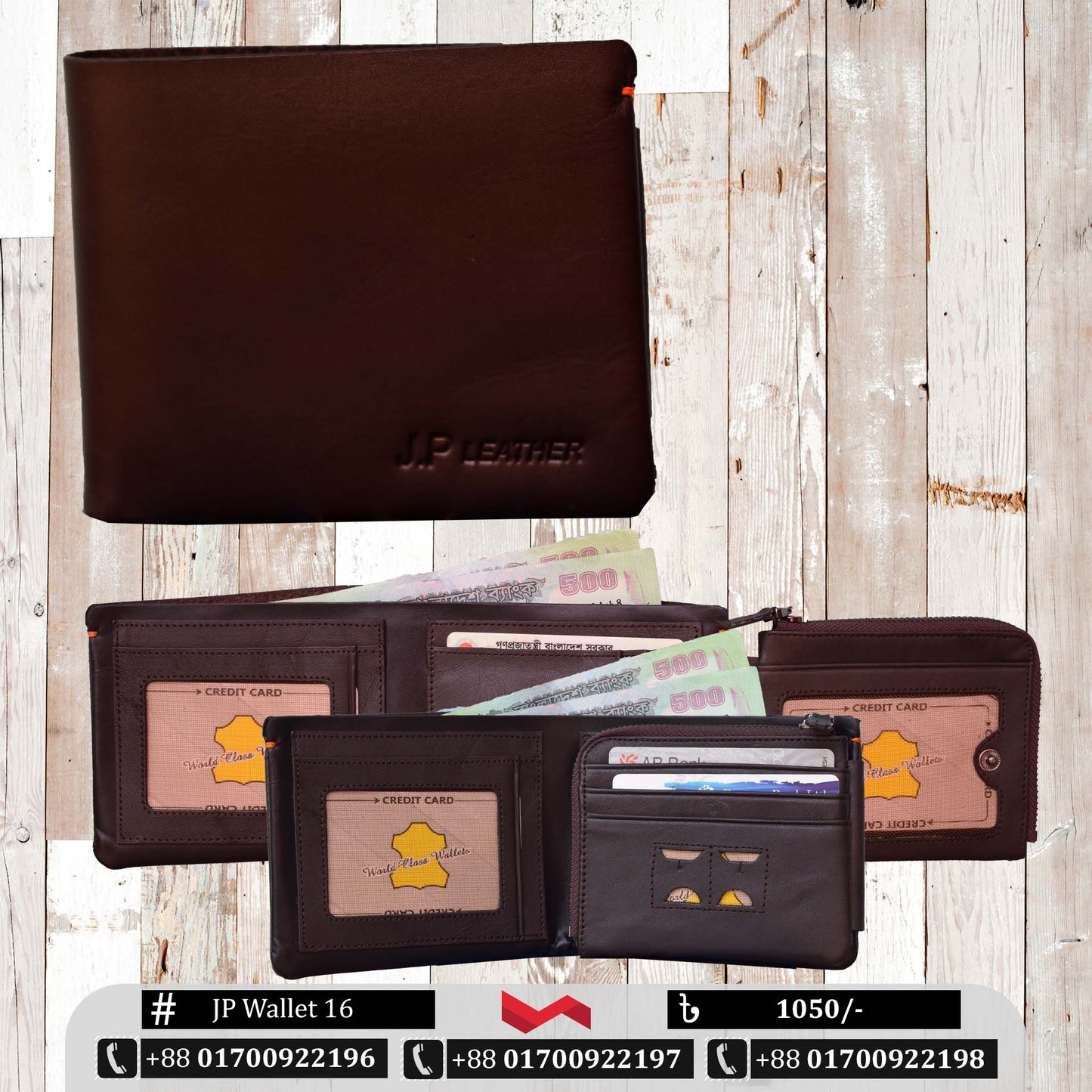 Leather Wallet Dark Chocolate Color | JP Wallet 16