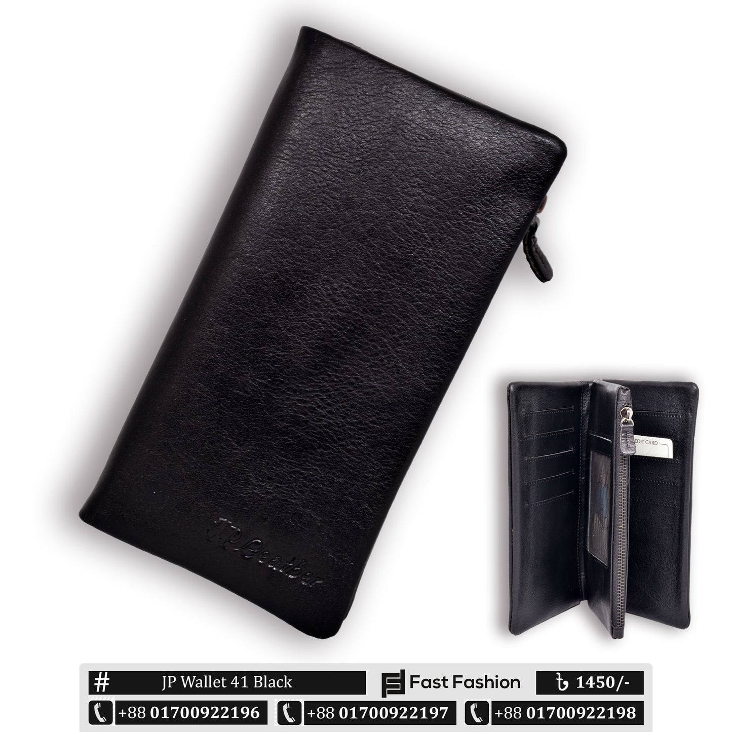 3 Part Long Premium Leather Wallet for Men | JP Wallet 41 Black