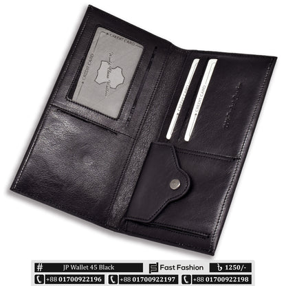 Long Dark Black Color Premium Leather Wallet for Men | JP Wallet 45 Black