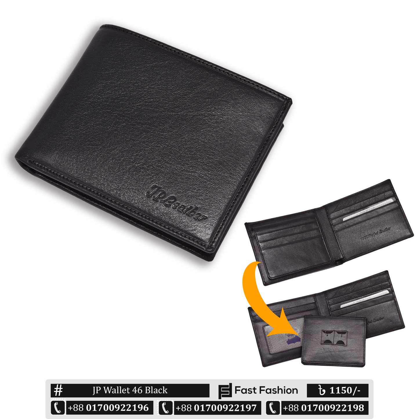 Original Leather Wallet Pocket Size | JP Wallet 46 Black | Online Shopping in Bangladesh