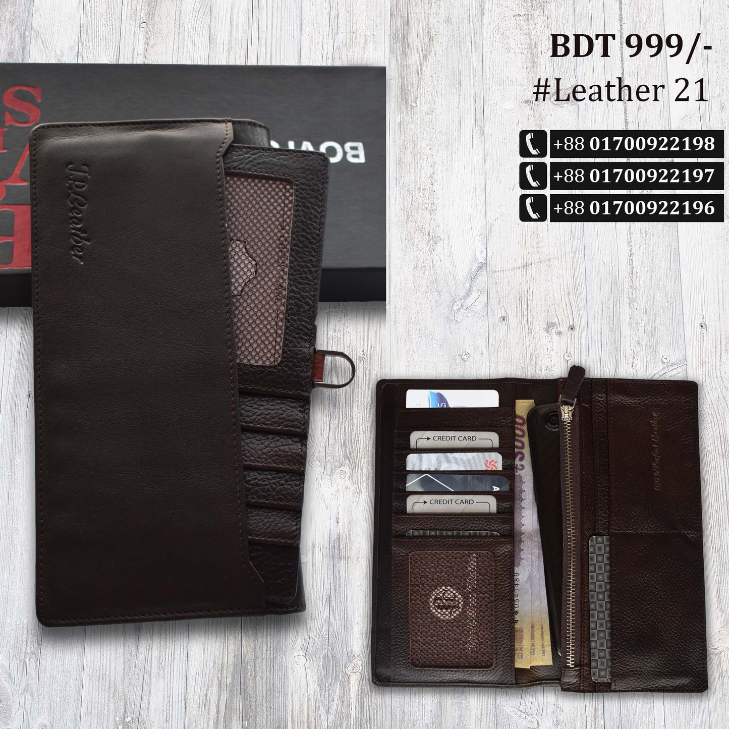 Leather Wallet Dark Chocolate | Long Wallet for Men