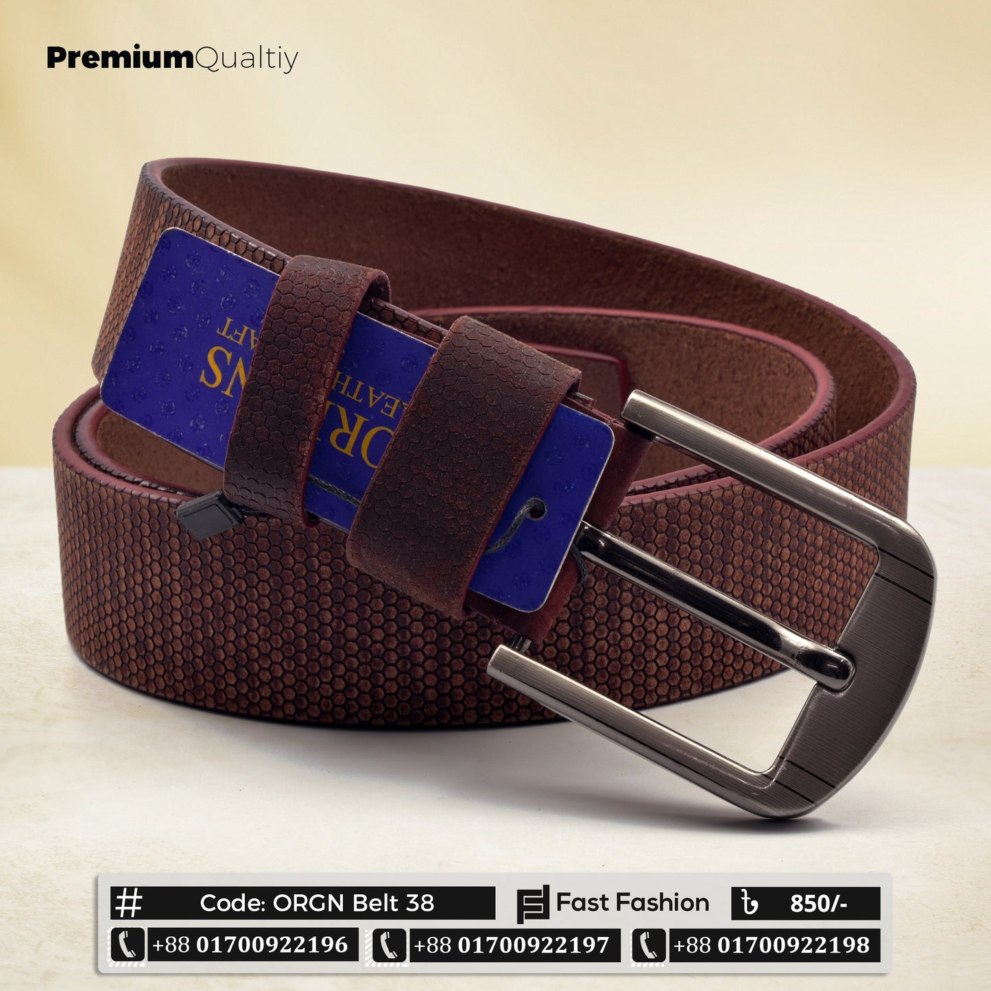 Stylish Premium Quality Original Leather Belt - ORGN Belt 38