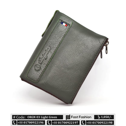 Unique Style Pocket Size Premium Quality Leather Wallet for Men | ORGN Wallet 03 Light Green